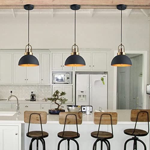 YHANFENGCY Vintage Pendant Light 9.84 "Black and Gold Chandelier Lighting Brass Socket Dome line Length 78.74" for Kitchen Island, Dining Room, Bedroom - Image 6
