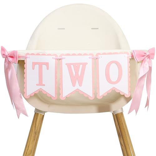 Image of Bow Two Birthday High Chair Banner,Pink Bow 2nd Party Decoration | Coquette Two High Chair Banner,Coquette 2nd Birthday Photo Prop