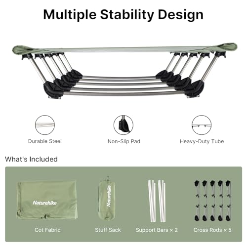 Image of Naturehike GreenWild Camping Cot, Portable Camping Bed for Adults for Camping Hiking Travel Home, Ultralight Folding Backpacking Cot, Supports 330lbs, Light Green