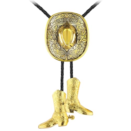 Image of GelConnie Bolo Ties for Men Women Western Cowboy Tie Mens Western Necklace Leather Necktie Gold Bolero Tie Cowboy Necklace