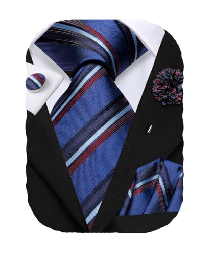Image of Hi-Tie Men's Silk Ties Formal Woven Classic Necktie Pocket Square Cufflinks Lapel Pin Set Wedding Business