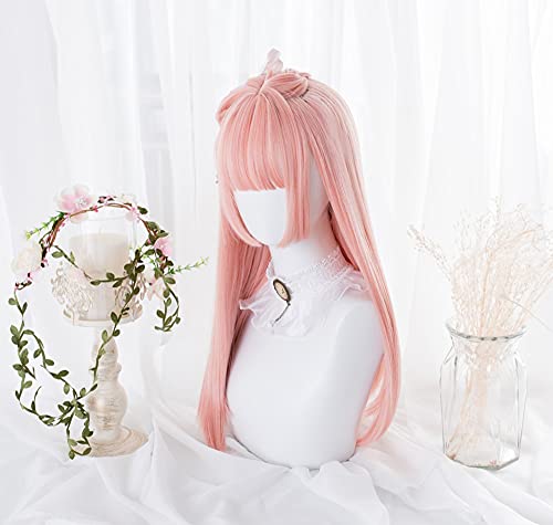 Aadesso Women's Cute Long Pink Hair Wigs Heat Friendly Synthetic Cosplay Party Wigs (Pink)