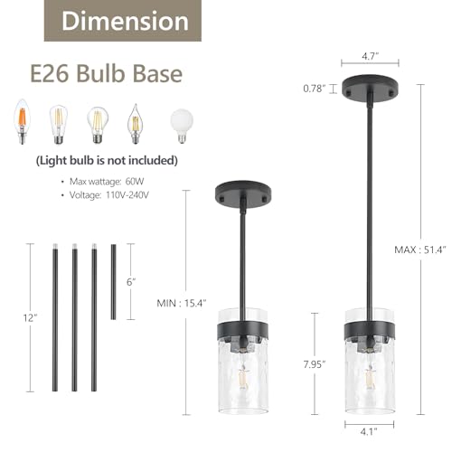Image of Water Ripple Glass Pendant Lights Kitchen Island Black, 2 Pack