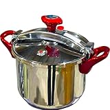 WDA Stainless Steel Pressure Cooker with Red Handles, Glass Lid, Safety Lock (10 Liter)