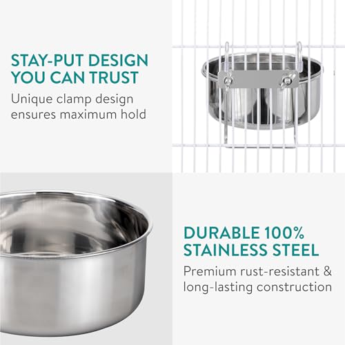 Navaris hängender Hundenapf erhöht - Ø14cm Futternapf für Hund - hängender erhöhter Hundenapf - Fress Napf zum Anhängen für Gitter und Käfig