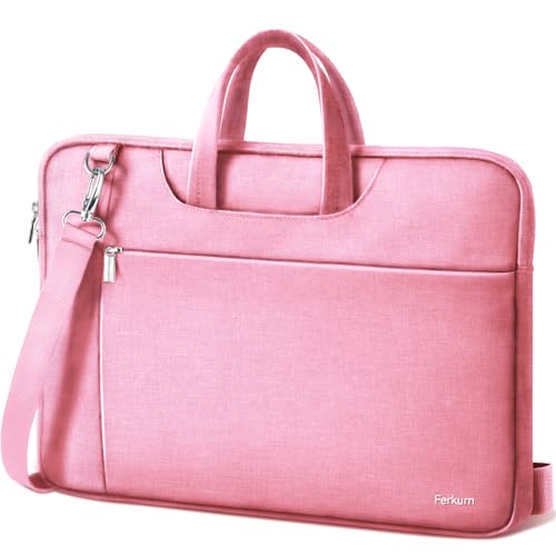 Ferkurn Laptop Bag Case for Women Men, Laptop Sleeve Computer Bag Briefcase with Shoulder Compatible with Macbook Pro/Air, HP Chromebook, XPS, ASUS, Acer, Samsung, Pink, 14 Inch