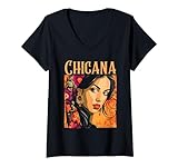 Photo Gallery donna chicana style lowrider abbigliamento donna messicano americano latina maglietta con collo a v Photo Gallery donna chicana style lowrider abbigliamento donna messicano americano latina maglietta con collo a v