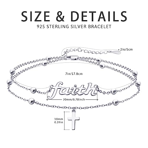 faith Bracelet,S925 Sterling Silver Faith Cross Double Layer Bracelets Christian Jewelry for Women2