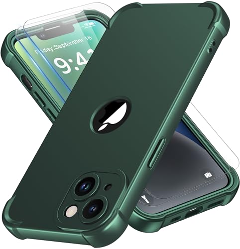 Coque iPhone 14 antichoc et silicone souple ORETECH verte avec vitre de protection