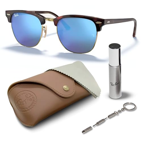 Ray-Ban RB3016 CLUBMASTER FLASH LENSES Square Shaped Sunglasses for Men & Women with Official RAYBAN Eyewear Kit