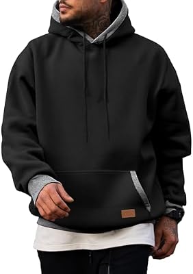 JMIERR Men's Fleece Pullover Hoodie with Pocket – Black XL