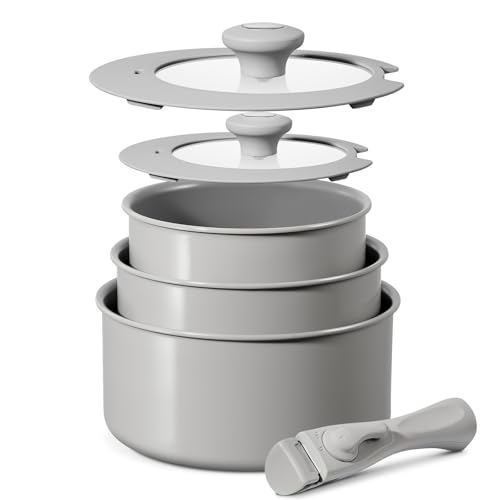 BLAZANT Juego de Ollas 6 Piezas, Cacerolas de Cocina Induccion, sin PTFE y PFOS, Batería de Cocina Cerámica Antiadherente, con asas extraíbles, Apto para todas las placas de cocción, 16/18/20 cm