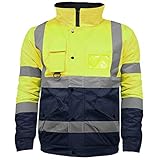 High Visibility Safety Security Reflective Protective Waterproof Workwear Bomber Jacket Fluorescent (XL, Yellow/Navy)