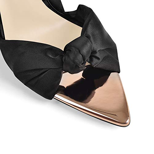 Onlymaker Women's Front Strap With Bow Pointed Open Toe Heeled Lace-Up Self-Tie Sandals Black Size 9 #TOP4