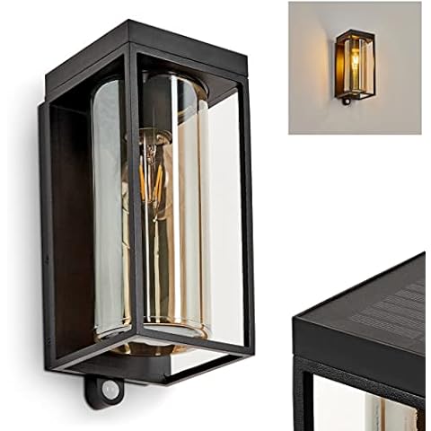 Außenwandleuchte Palanga, Außenleuchte aus Metall in Schwarz u. 2 Gläsern Cover