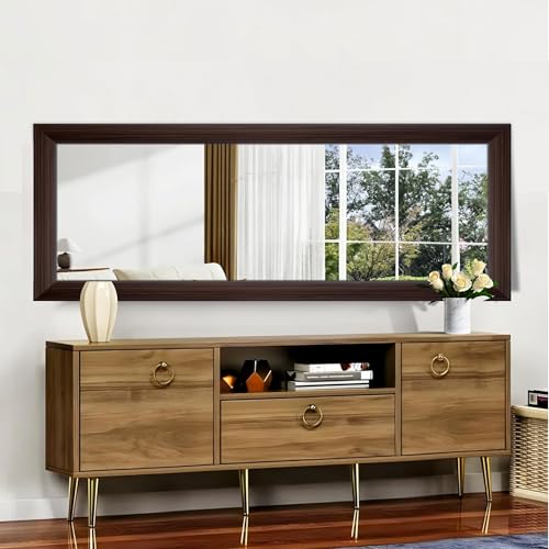 Image of Creative Arts n Frames 21 x 51 inch Full Length Dressing Chevel Long Fiber Wood Rectangular Framed HD Mirror Home Wall Living Room Decor Items (Regular Chocolate Brown Matty Framed HD Mirror)