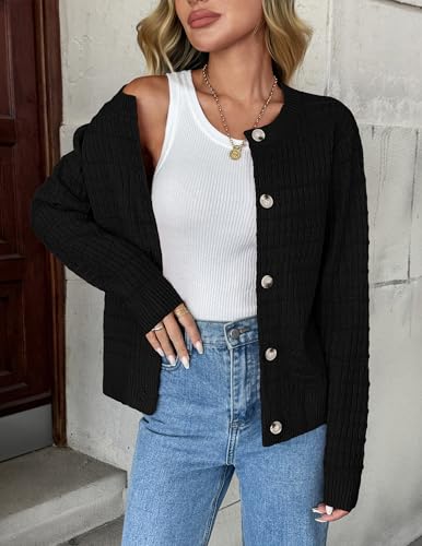 Zeagoo Women's 2025 Cardigan Sweaters Button Down Crew Neck Open Front Long Sleeve Knit Cropped Jackets3