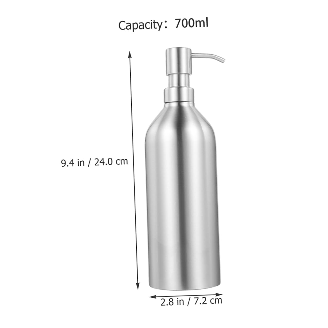 Dispensador de Jabón de Acero Inoxidable 700ml, 2 Piezas | Botella Rellenable para Líquido, Acabado Plata, Diseño Decorativo, Fácil de Presionar y Usar en Baño o Cocina
