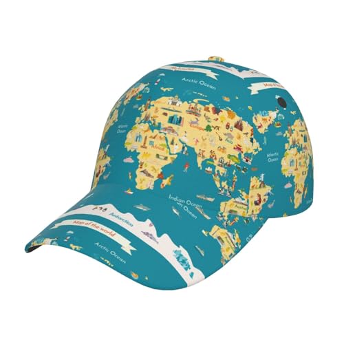 Gorra de béisbol ajustable negra con mapa mundial miniatura 1