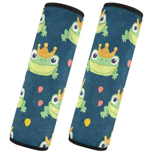 Seat Belt Covers 2 Pack Frog Wearing Crown Car Seat Strap Covers Super Soft Car Seat Neck Cover for Boys Girls Adults Babies S