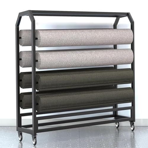 YDEHUEAD Commercial Fabric Roll Storage Rack with Adjustable Rod Brakeable Wheels, Movable Heavy Duty Steel Display Rack for Fabric Roll/Wallpaper/Tablecloth/Wrapper Organizer (8 Rods)