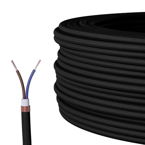 Textilkabel für Lampe Stoffkabel 2-adrig (2x0 75mm) Schwarz - 5 Meter