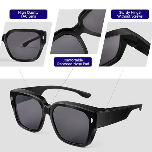 Image of Men's Polarized Sunglasses, Square Rubber Frame Carbon Fiber Temple Fishing Driving Sun Glasses UV Protection RFS8205
