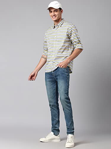 Image of Dennis Lingo Men's Cotton Slim Fit Striped Casual Shirt (Long Sleeves)