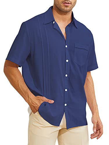 CheChury Camisas Hombre Lino Manga Corta Casual Camisas Informales de Verano Camisa Suelta de Ocio de Color Sólido Top con Bolsillo Top Camisa de Verano Camisa Hawaiana Estilo Playa Camisa