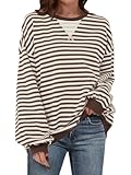 ANRABESS Women Striped Sweatshirts Oversized Crewneck Long Sleeve Shirts Y2K Pullover Top 2025 Fall Outfits Fashion Clothes Brown White X-Large