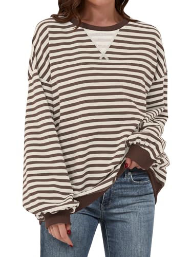 ANRABESS Women Striped Sweatshirts Oversized Crewneck Long Sleeve Shirts Y2K Pullover Top 2025 Fall Outfits Fashion Clothes