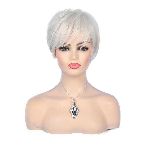 Short Cream White Wigs for Women Synthetic Natural Party Cosplay Pixie Wig with Wig Cap