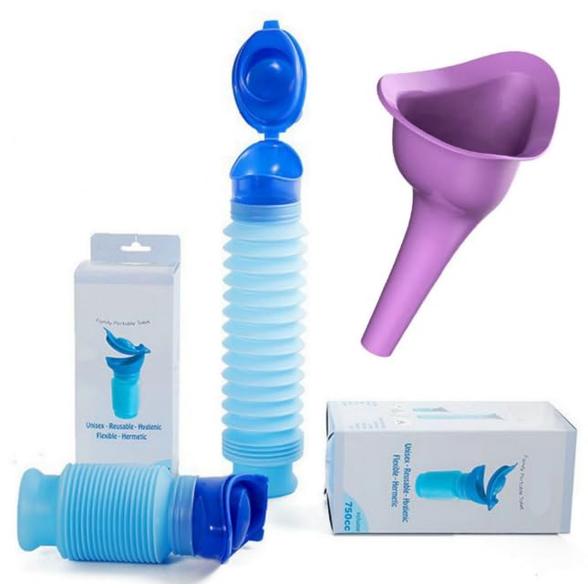 COOPU SIMPLETOWN Adjustable Emergency Urinal 750ml, Portable Toilet for Car, Traffic. Suitable for Men, Women. Portable Travel Shrinkable Personal Mobile Toilet Potty Pee Bottle with Funnel (Blue) 3