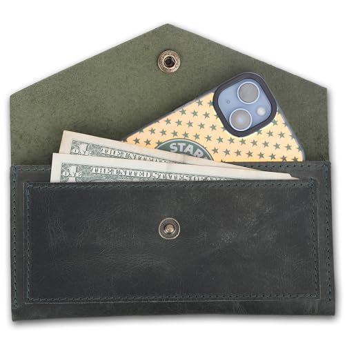 Green Leather Money Bag Wallets for Women - Handcrafted Leather Cash Envelopes for Budgeting Binder - Currency Holder Money Bag for Cash, Money Organizer for Cash Travel Purses for Women2