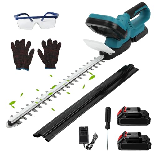 Taille Haie Batterie, Taille-Haies sans Fil 21V avec 2 Batteries 7500mAh, Double Lame de Coupe, Taille Haie Electrique de Longueur de Coupe 55cm, Diamètre de Coupe 15mm, pour Arbustes, Jardin (Bleu)