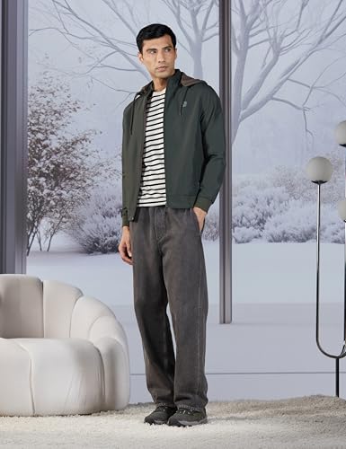 Image of Qube By Fort Collins Men's Polyester Standard Length Regular Fit Reversible Winter Jacket with Ribbed Cuffs & Hood - Warm, Stylish & Versatile