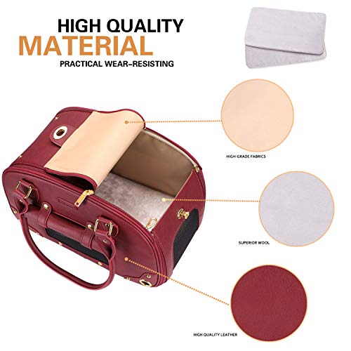 PetsHome Dog Carrier Purse, Pet Carrier, Cat Carrier, Foldable Waterproof Premium Leather Pet Travel Portable Bag Carrier for Cat and Small Dog Home& Outdoor Wine Red