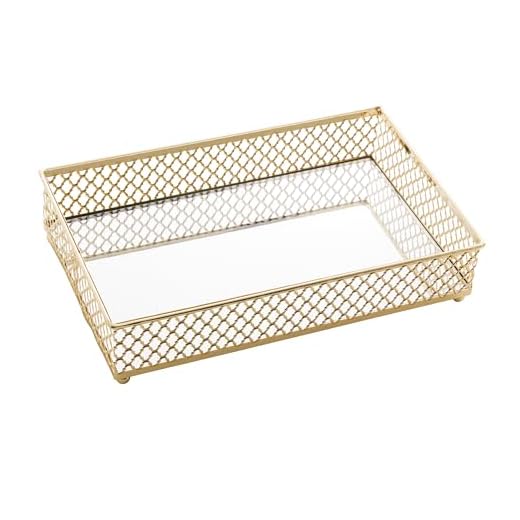LYOR - Bandeja de Metal com Espelho Barcelona Dourada 21cm x 13cm x 5cm