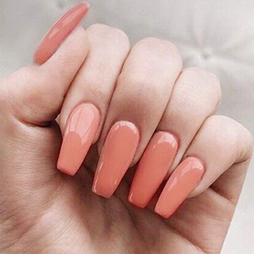 Fstrend 24 Pcs Ballerina Coffin False Nails Orange GEL Fancy Fashion Full Cover Acrylic False Nails Punk Christmas Party Prom Clip on Nail for Women and Girls