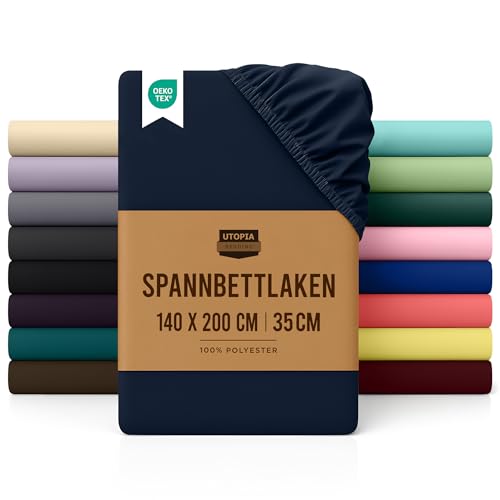 Utopia Bedding - Spannbettlaken 140x200cm - Marineblau - Gebürstete Mikrofaser Spannbetttuch - 35 cm Tiefe Tasche