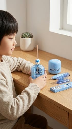 Image of Magicwand Battery Operated Pencil Sharpener,Electric Eraser,Vacuum Cleaner Stationery Set with 10 Eraser Refills for Kids,Adults for Home Office School【Sapphire Blue】