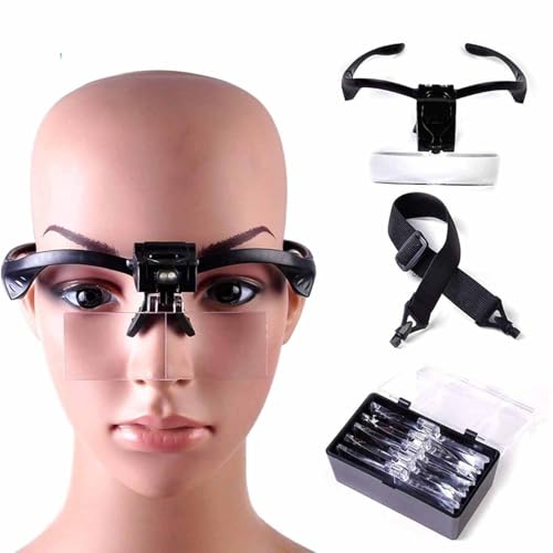 Image of Headband Head Light Magnifying Glass Headset with 2 LED Loupe with 5-Lens 1.0X, 1.5X, 2.0X, 2.5X and 3.5X Headband Magnifier Supporting Glasses Magnifier with LED Lamp