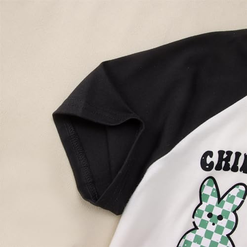 Image of MODNTOGA Boys Girls Easter Outfit Bunny Graphic T-Shirt Chillin' with My Peeps Letter Print Short Sleeve Tee Tops