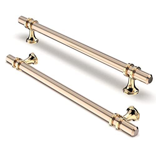 FURNIWARE 10 stycken möbelhandtag, 192 mm borrhålsavstånd möbelhandtag skåphandtag kök skåphandtag används för dörrhandtag badrumsdörr garderob, guld oxiderat glänsande guld