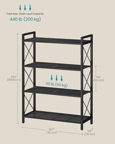 Image of SONGMICS 4-Tier Metal Storage Rack, Shelving Unit with X Side Frames | Dense Mesh, 12.6 x 31.5 x 44.3 Inches, for Entryway, Kitchen, Living Room, Bathroom, Ink Black UBSC184B01