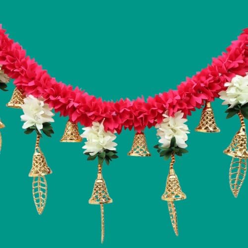 Handcrafted Door Toran Flower String 3.5 ft Garland with Golden Bells for Main Gate (Set of 1)