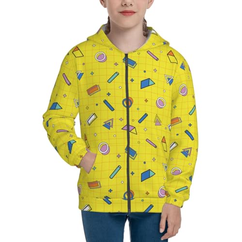 Geometric Objects Pattern Kids Pullover Hoodies Boys Zip Up Sweatshirts Girls Athletic Clothes with Pocket3