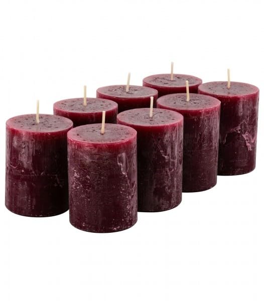 Lot de 8 bougies piliers rustiques vieux rouge de 8x6 cm pour déco