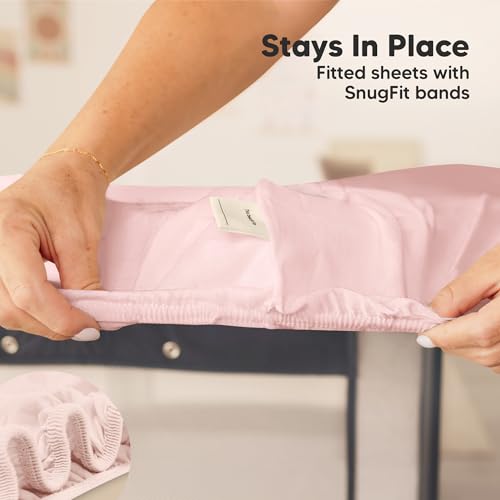 Image of 2-Pack Mini Crib Sheets Fitted - 38x26 Pack N Play Sheets for Pack and Play Mattress, Organic Cotton, Soft & Breathable Playard Bedding, Neutral Mini Toddler Bed Cover for Boys, Girls (Mist Rose)