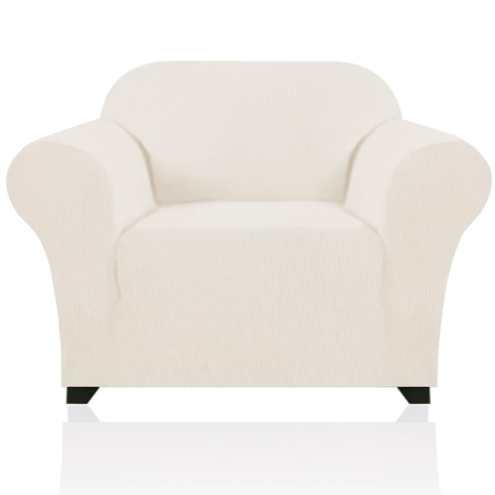 PrinceDeco Stretch Armchair Covers for Chairs Slipcovers for Living Room Couch Covers for Chair Protectors Cover for Dogs/Pets/Kids, Feature Checks Pattern Jacquard Bouncy, Thick and Soft, Cream
